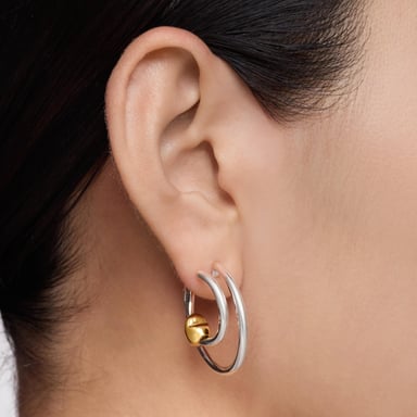 ARETES DE PLATA DOBLE ARO 29MM BICOLOR - 6