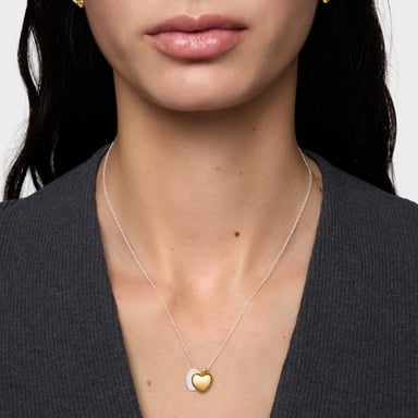 COLLAR FLECHAZO PLATA DOBLE CORAZON BICOLOR - 8