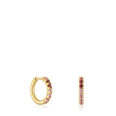 ARETES DE PLATA BAÑO ORO GEMA LILA - 1
