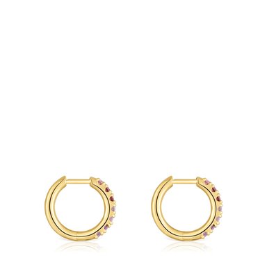 ARETES DE PLATA BAÑO ORO GEMA LILA - 2