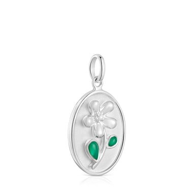 COLGANTE PLATA 1ªLEY OVAL GEMA FLOR 22MM - 2