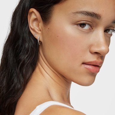 PENDIENTES ARO DOBLE CORTO DE ORO BLANCO CON DIAMANTES - 5