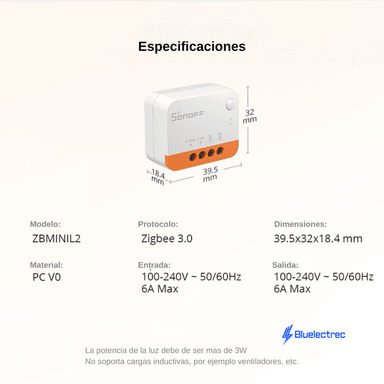 INTERRUPTOR SONOFF ZBMINIL2 LUZ INTELIGENTE NO REQUIERE NEUTRO ZIGBEE - 6