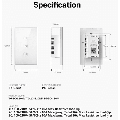 INTERRUPTOR TÁCTIL INTELIGENTE WIFI MATTER - T6-2C-120M SONOFF - 9