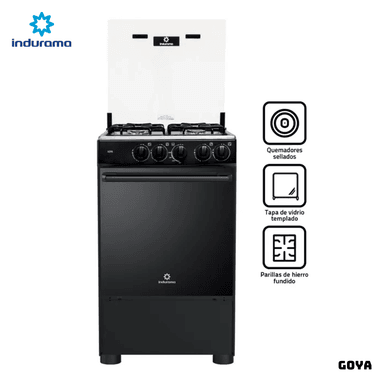 COCINA DE PIE A GAS INDURAMA 4 QUEMADORES GOYA + HERVIDOR OSTER NEGRO - 2