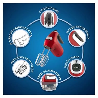 BATIDORA DE MANO OSTER 7 VELOCIDADES + TURBO 320W ROJA FPSTHM360R - 7