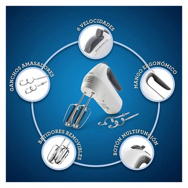 BATIDORA DE MANO OSTER 6 VELOCIDADES + TURBO 250W BLANCO FPSTHM3532 - 5