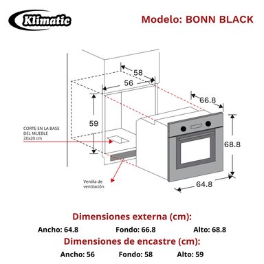 HORNO EMPOTRABLES A GAS KLIMATIC BONN BLACK 70L - 3