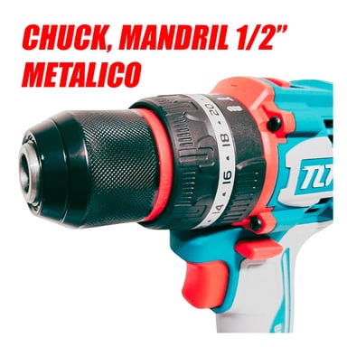 TALADRO TOTAL TOOLS TIDLI20668 ATORNILLADOR PERCUTOR INDUSTRIAL 1/2" TOTAL 20V 66NM 2BAT X 2AH BRUSHLESS + ACCESORIOS - 6