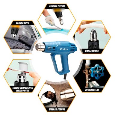 PISTOLA CALOR DONGCHENG DQB05-2000 2000W AIRE CALIENTE 50 / 400 / 600 °C 3 TEMPERATURAS - 6