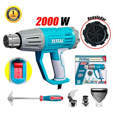 PISTOLA DE CALOR AIRE CALIENTE INDUSTRIAL TOTAL TB20045 50-550°C 2000W TEMPERATURA VARIABLE DOBLA TUBOS - 1