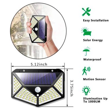 LÁMPARA BK-100 NEGRO SOLARES X2 SENSOR MOVIMIENTO 100 LED RECARGABLES - 2