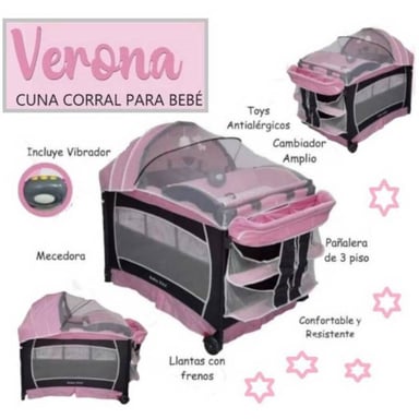 CUNA CORRAL BABY KITS VERONA AZUL VIBRADOR - 1