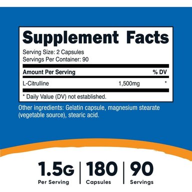 SUPLEMENTO L CITRULLINE L CITRULINA CITRULINA CITRULLINE NUTRICOST 1500 MG 180 CÁPSULAS - 2