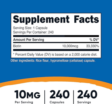 MULTIVITAMÍNICO BIOTINA CRECIMIENTO UÑAS CABELLO NUTRICOST 10,000 MCG 240 CÁPSULAS - 2
