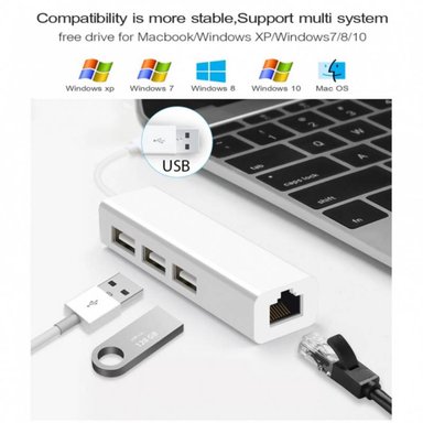 HUB SC-USH248 ADAPTADOR RED TIPO USB RJ45 LAN + 3 PUERTOS USB 2.0 WINDOWS MAC - 4