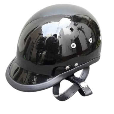 CASCO DE MOTO CHOPPER CORREA DE CUERO BRILLO NEGRO TALLA STANDAR MAS RESISTENTE - 2