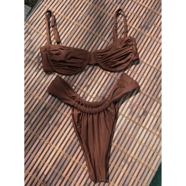 BIKINI CORRUGADO PUSH UP LICRA MUJER SOLARY MARRON 2 PIEZAS - 1