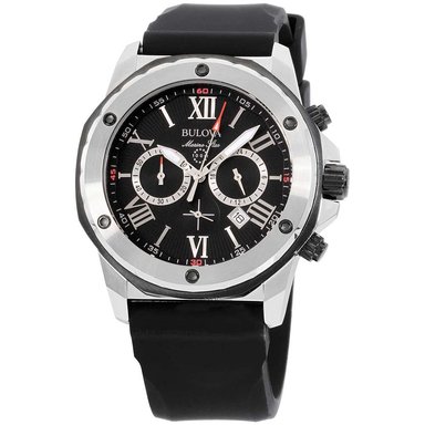 RELOJ BULOVA HOMBRE ANÁLOGO 98B127 MARINE STAR CRONOMETRO FECHA CORREA NEGRO PLATEADO ACERO INOXIDABLE SILICONA - 2