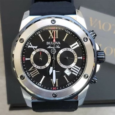RELOJ BULOVA HOMBRE ANÁLOGO 98B127 MARINE STAR CRONOMETRO FECHA CORREA NEGRO PLATEADO ACERO INOXIDABLE SILICONA - 6