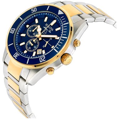 RELOJ BULOVA HOMBRE ANÁLOGO 98B230 MARINE STAR FECHA CRONOMETRO PLATEADO DORADO AZUL ACERO INOXIDABLE - 2