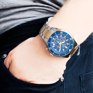 RELOJ BULOVA HOMBRE ANÁLOGO 98B230 MARINE STAR FECHA CRONOMETRO PLATEADO DORADO AZUL ACERO INOXIDABLE - 3