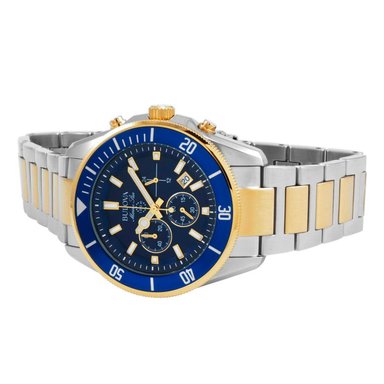 RELOJ BULOVA HOMBRE ANÁLOGO 98B230 MARINE STAR FECHA CRONOMETRO PLATEADO DORADO AZUL ACERO INOXIDABLE - 4