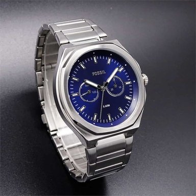 RELOJ FOSSIL HOMBRE ANÁLOGO BQ2610 EVANSTON MULTIFUNCIONAL PLATEADO AZUL ACERO INOXIDABLE - 2