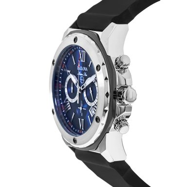RELOJ BULOVA HOMBRE ANÁLOGO 98B258 MARINE STAR FECHA CRONOMETRO CORREA NEGRO DIAL AZUL SILICONA - 4