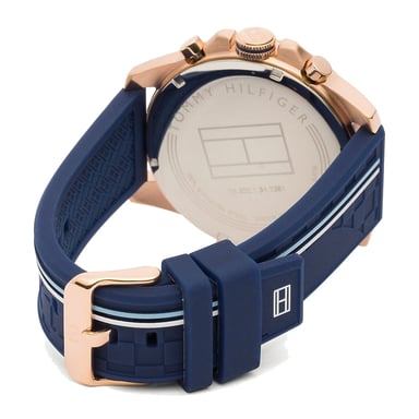 RELOJ TOMMY HILFIGER DECKER 1791474 MULTIFUNCIONAL ACERO INOXIDABLE ORO ROSADO CORREA SILICONA AZUL - 6