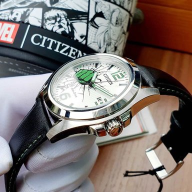 RELOJ CITIZEN ECO DRIVE MARVEL HULK AW1431-24W SOLAR FECHA ACERO INOXIDABLE CORREA DE CUERO NEGRO - 3