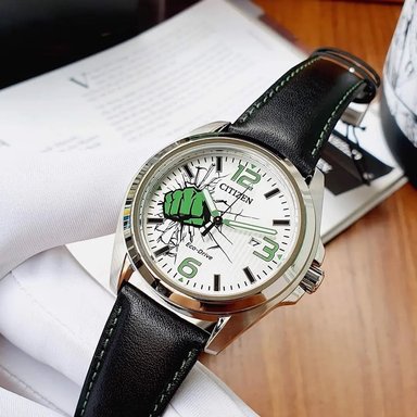 RELOJ CITIZEN ECO DRIVE MARVEL HULK AW1431-24W SOLAR FECHA ACERO INOXIDABLE CORREA DE CUERO NEGRO - 4