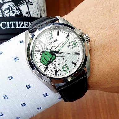 RELOJ CITIZEN ECO DRIVE MARVEL HULK AW1431-24W SOLAR FECHA ACERO INOXIDABLE CORREA DE CUERO NEGRO - 5