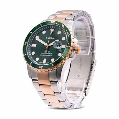 RELOJ FOSSIL FB-01 FS5743 HOMBRE FECHA ACERO INOXIDABLE PLATEADO ORO ROSADO DIAL VERDE - 2