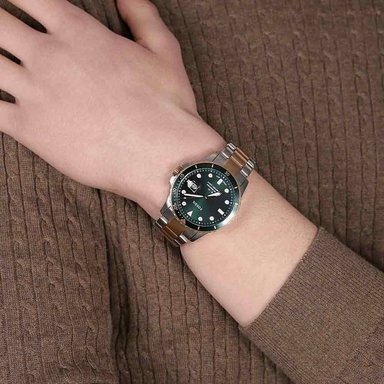 RELOJ FOSSIL FB-01 FS5743 HOMBRE FECHA ACERO INOXIDABLE PLATEADO ORO ROSADO DIAL VERDE - 4