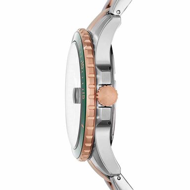 RELOJ FOSSIL FB-01 FS5743 HOMBRE FECHA ACERO INOXIDABLE PLATEADO ORO ROSADO DIAL VERDE - 5