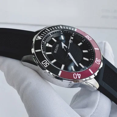 RELOJ BULOVA 98B348 FECHA ACERO INOXIDABLE CORREA DE SILICONA NEGRO - 4