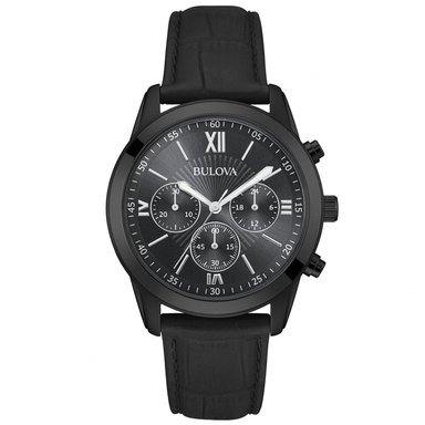 RELOJ BULOVA 98A152 CRONÓMETRO ACERO INOXIDABLE CORREA DE CUERO DIAL NEGRO - 1