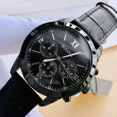 RELOJ BULOVA 98A152 CRONÓMETRO ACERO INOXIDABLE CORREA DE CUERO DIAL NEGRO - 2