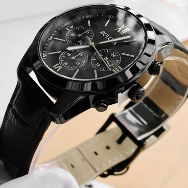 RELOJ BULOVA 98A152 CRONÓMETRO ACERO INOXIDABLE CORREA DE CUERO DIAL NEGRO - 4