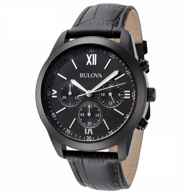 RELOJ BULOVA 98A152 CRONÓMETRO ACERO INOXIDABLE CORREA DE CUERO DIAL NEGRO - 5
