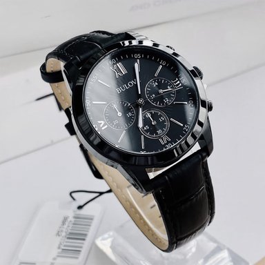 RELOJ BULOVA 98A152 CRONÓMETRO ACERO INOXIDABLE CORREA DE CUERO DIAL NEGRO - 6