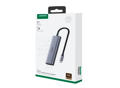 ADAPTADOR UGREEN USB-C CM511 (20956A) 6EN1 HUB 3X USB 3.0 / 1X HDMI / 1X SD / 1X TARJETA TF - NEGRO - 2