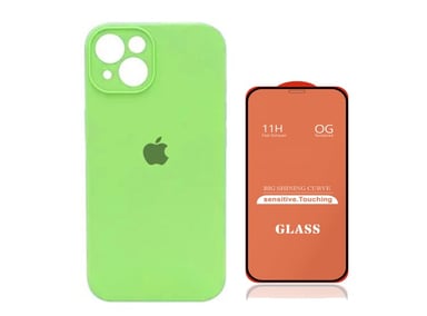 CASE IPHONE 14 SILICONA CON P/CÁMARA NEÓN + MICA DE VIDRIO COMPLETO - 1