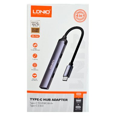 ADAPTADOR HUB LDNIO DS-74C TIPO C MULTIFUNCIÓN 4EN1 5GBPS - 3