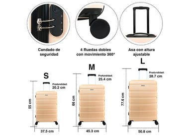 SET MALETAS RÍGIDAS DANUBIO S-M-L DORADO - 3