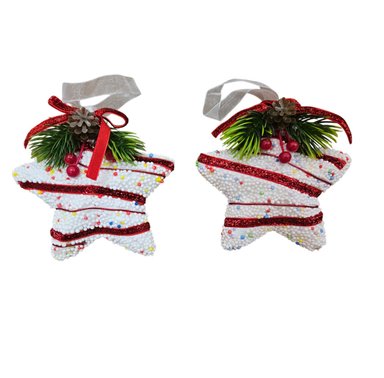 ADORNO NAVIDEÑO CON PINCHOS ESTRELLAS ROJAS Y BLANCAS 11 CM X 2 UND - 1