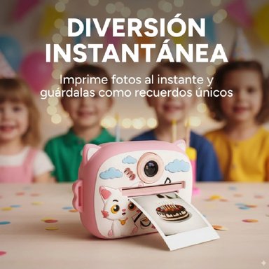 Cámara Infantil Instantánea con Impresora 5 Rollos Fotos al Instante Diseño Kawaii - 2
