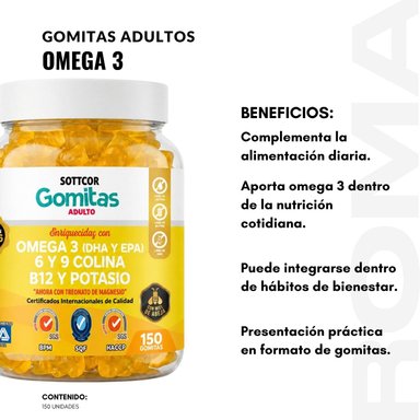 PACK 3 GOMITAS OMEGA 3PARA ADULTOS 450 GOMITAS SOTTCOR LABS - 2