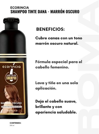 SHAMPOO TINTE DAMA ECORINCIA 500ML – MARRÓN OSCURO - 2